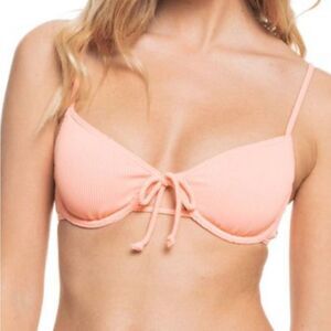 ROXY BIKINI TOP MIND OF FREEDOM PEACH AMBER TIE FRONT UNDERWIRE BIKINI TOP NWT